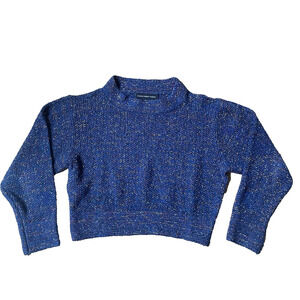 Hidden Forest Market Womens Sweater Sz M Blue Rainbow Metallic Thread Cropped